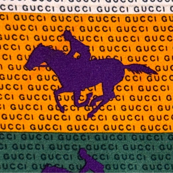 GUCCI Scarf Vintage Equestrian Print Horse & Rider Galloping STUNNING - Picture 2 of 12